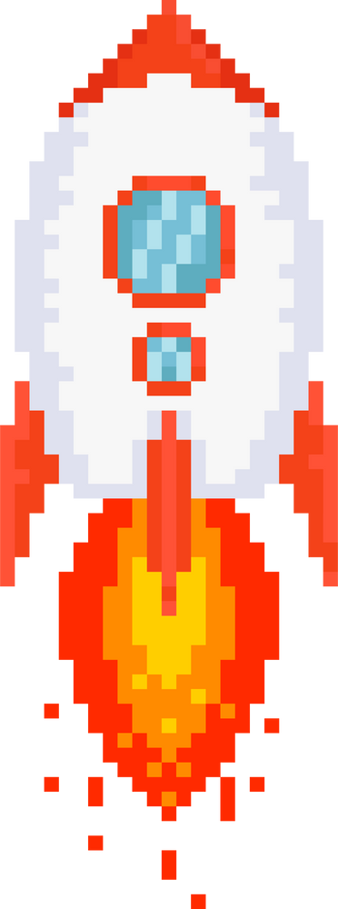 Pixel art launching rocket